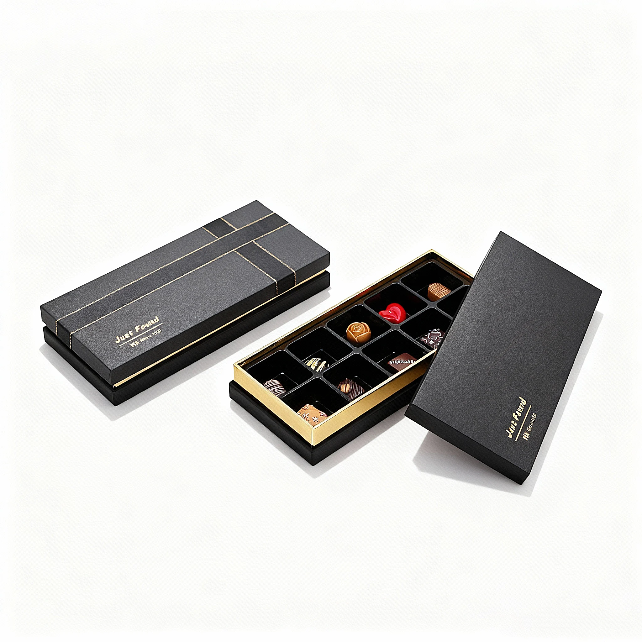 Chocolate box packaging with custom shape and printed outer box